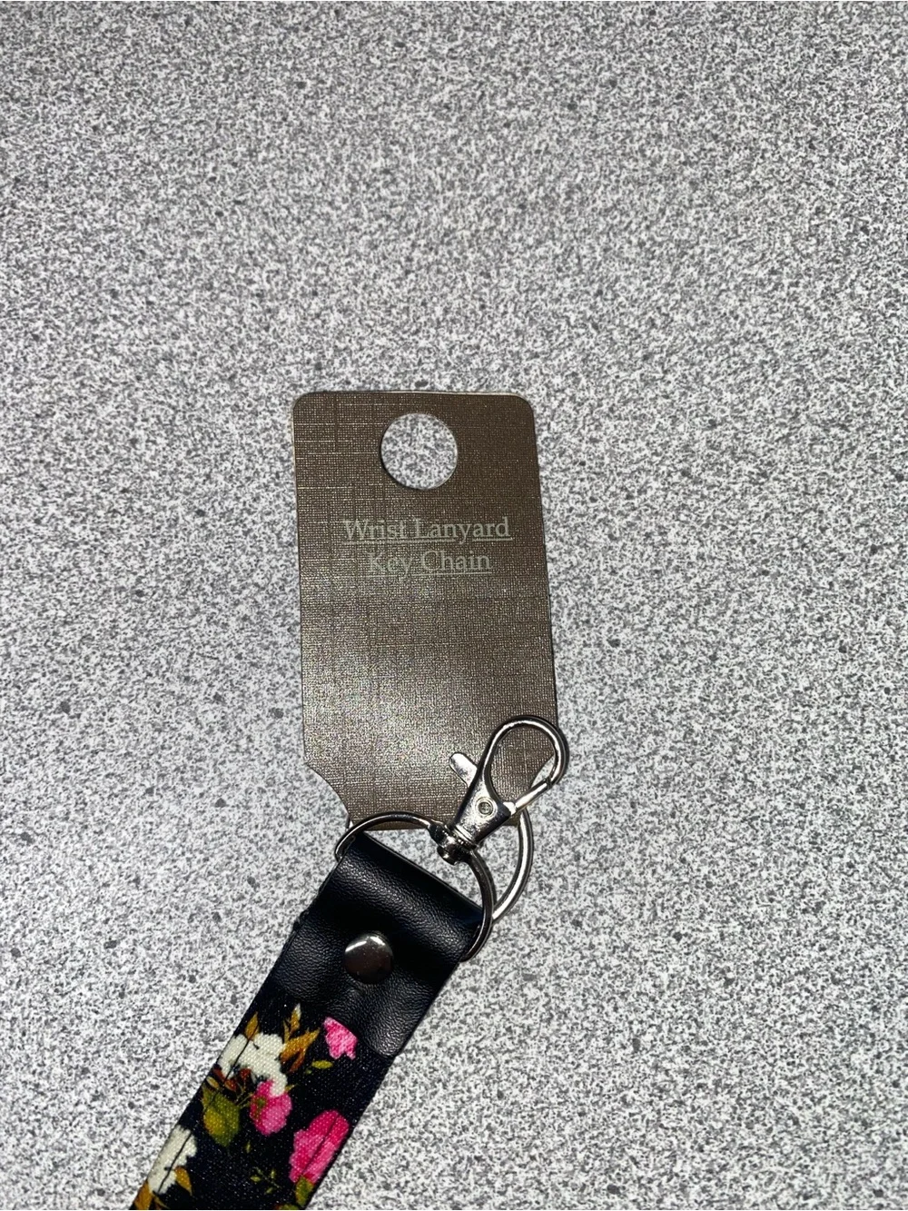 Floral Wristlet Lanyard Keychain Strap - Black with Pink & White Rose Print NWT